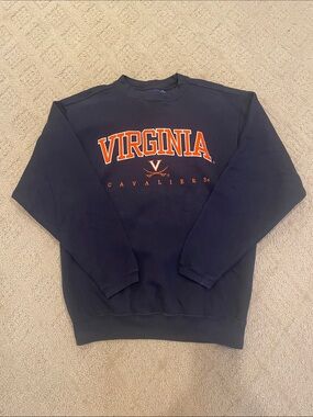 Varsity Navy Blue Sweatshirt with Orange Virginia Graphic